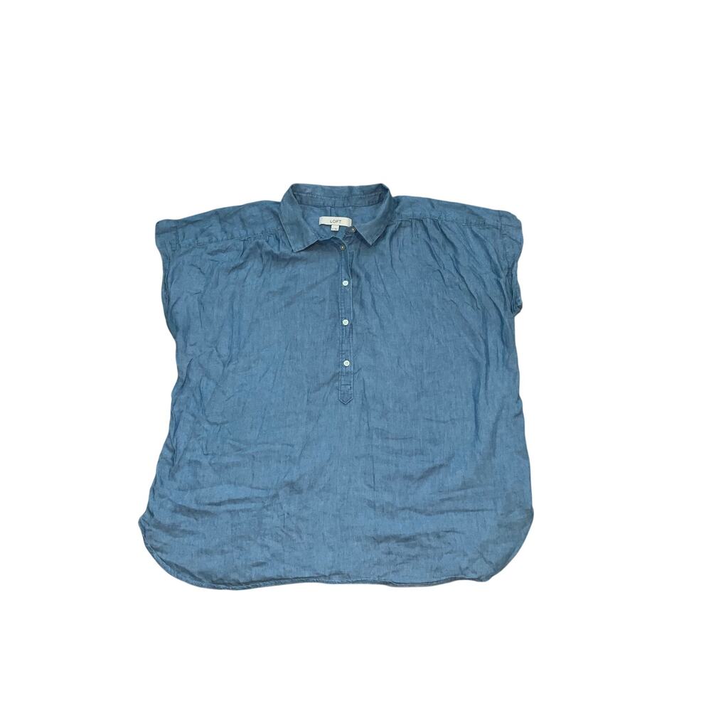 Loft Blue Sleeveless Chambray Light Blue Denim Blouse Shirt Size XL
